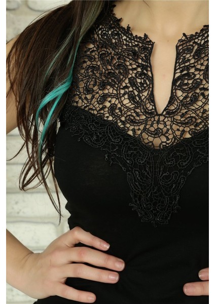 Kadın Siyah Yaka Güpür Şık Bluz fırsatları