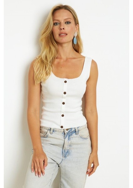 Kadın Kare Yaka Önden Düğmeli Yazlık Crop Top Bluz modelleri