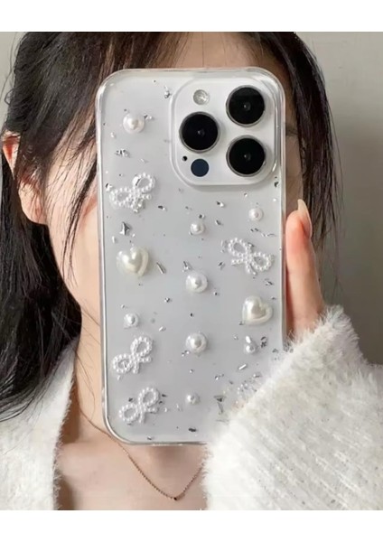 Iphone Uyumlu İncili Kalpli Fiyonklu Kılıf modelleri