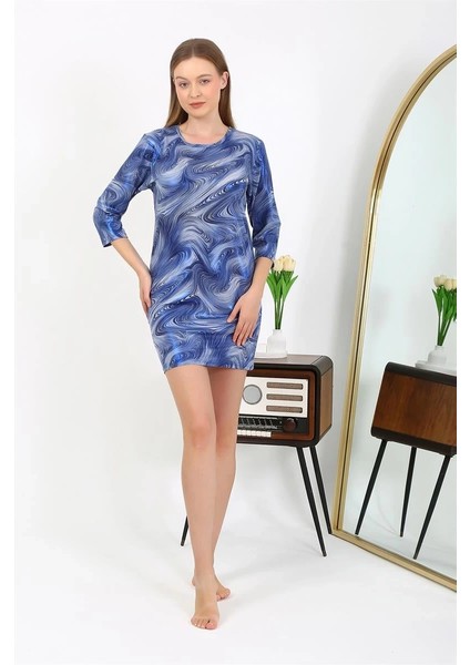 Moda Kadın Micro Kumaş Mini Parlak Elbise 7420 Mavi fiyatları