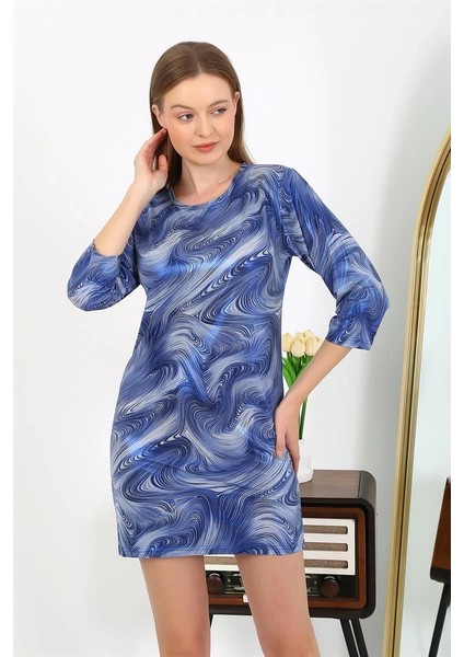 Moda Kadın Micro Kumaş Mini Parlak Elbise 7420 Mavi modelleri