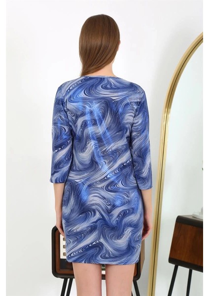 Moda Kadın Micro Kumaş Mini Parlak Elbise 7420 Mavi indirimleri