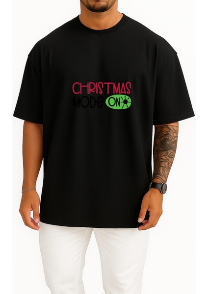 Oversize Yılbaşı Mode On Göğüs Baskılı Unisex T-Shirt