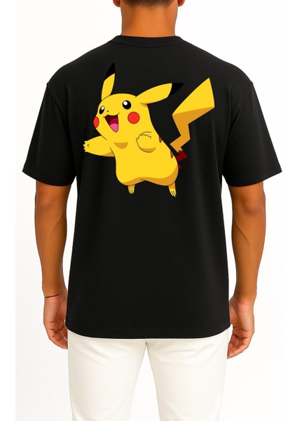 Oversize Pikachu Cep ve Sırt Tasarımlı Unisex T-Shirt fiyatları