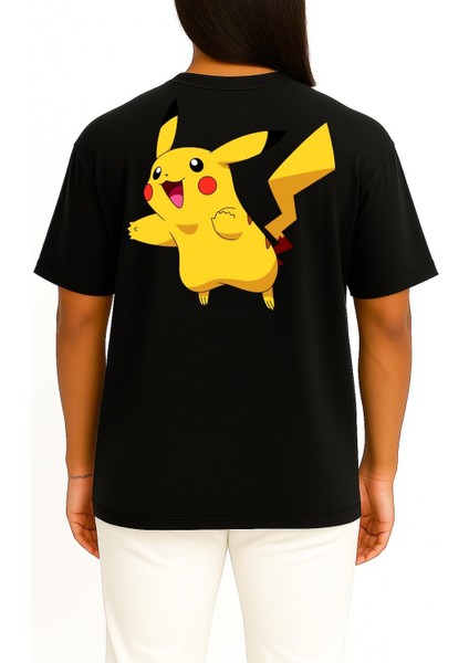 Oversize Pikachu Cep ve Sırt Tasarımlı Unisex T-Shirt fırsatları