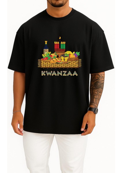 Oversize Kwanzaa African Piknik Sepeti Göğüs Tasarımlı Unisex T-Shirt