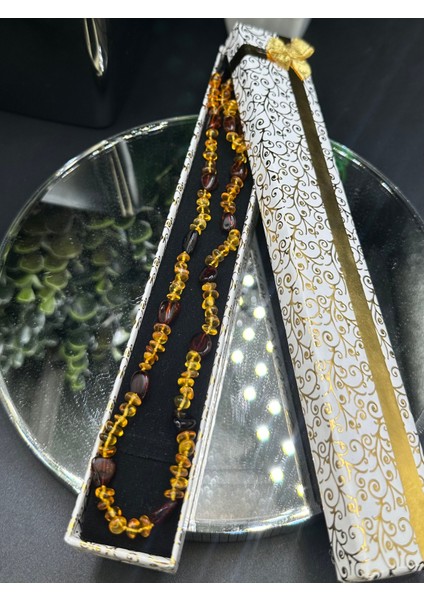 Altın Parıltısı | Doğal Bal Renk Damla Kehribar | 60 Cm, Yetişkin Boy | Stres Azaltıcı Kolye