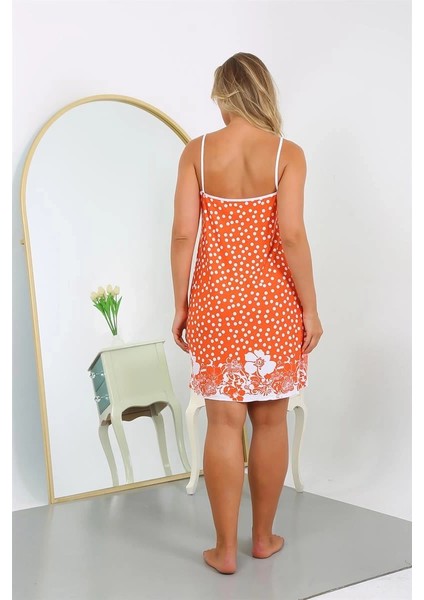 Moda Kadın Pamuk Büyük Beden Ip Askılı Desenli Gecelik Turuncu indirimleri