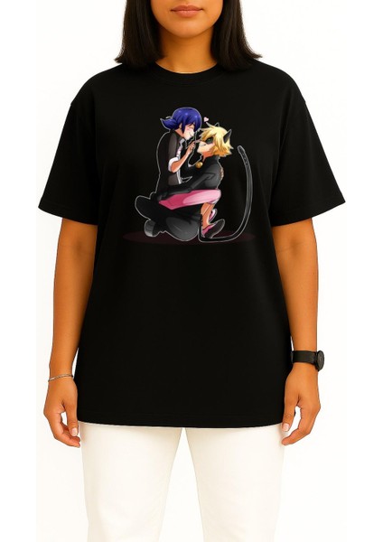 Oversize Adrien Agreste Marinette Dupain Göğüs Tasarımlı Unisex T-Shirt fiyatları