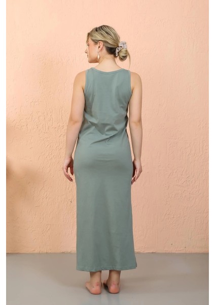 Moda Kadın Kalın Askılı Yırtmaçlı Uzun Mint Yeşili Gecelik indirimleri