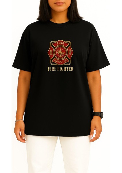 Oversize Itfaiye - Fire Rescue Göğüs Tasarımlı Unisex T-Shirt fiyatları