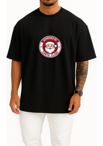 Oversize Santa Claus Noel Göğüs Baskılı Unisex T-Shirt