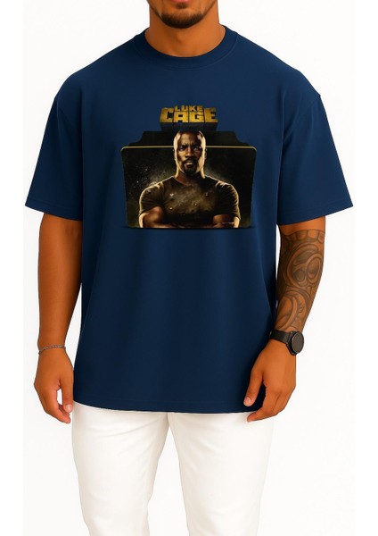 Oversize Mike Colter Luke Cage Göğüs Tasarımlı Unisex T-Shirt