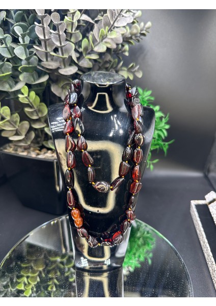 Hediye Kutulu Damla Kehribar Kolye | Vişne Rengi 60 cm | Hakiki ve Doğal Enerji Taşı modelleri