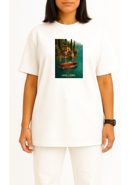 Oversize Lake Como Italya Göğüs Tasarımlı Unisex T-Shirt fiyatları