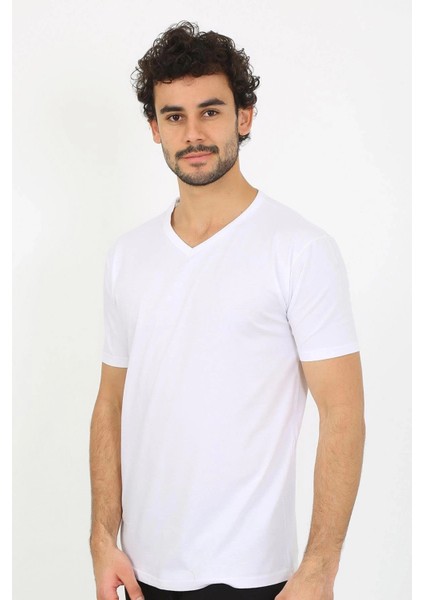 Moda Erkek V Yaka Beyaz Penye Atlet modelleri