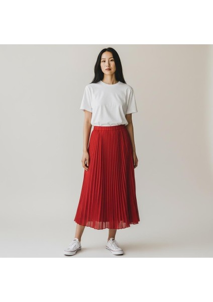 Pileli Beli Lastikli Şifon Etek(95 Cm)-(38-50)