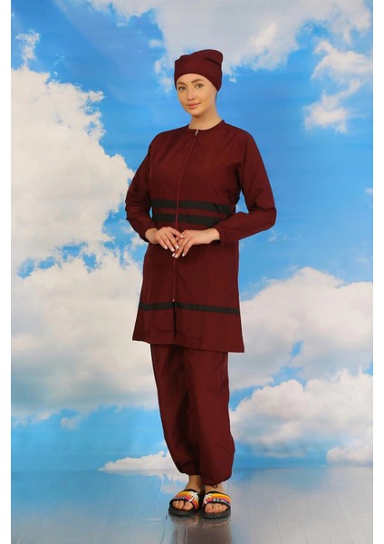 Moda Kadın Tam Tesettür Mayo Bordo