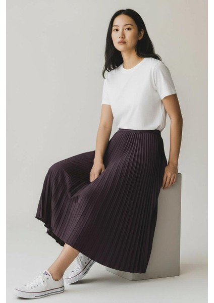 Pileli Pamuklu Dokuma Viskon 4 Mevsim Etek(95 Cm)-(38-48)