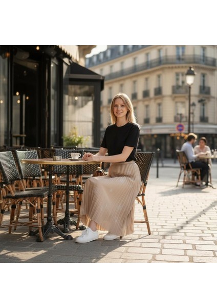 Deri Görünümlü Kelebek ve Taş Detaylı Pileli Pamuklu Dokuma Viskon 4 Mevsim Etek(95 Cm)-(38-50) fiyatları