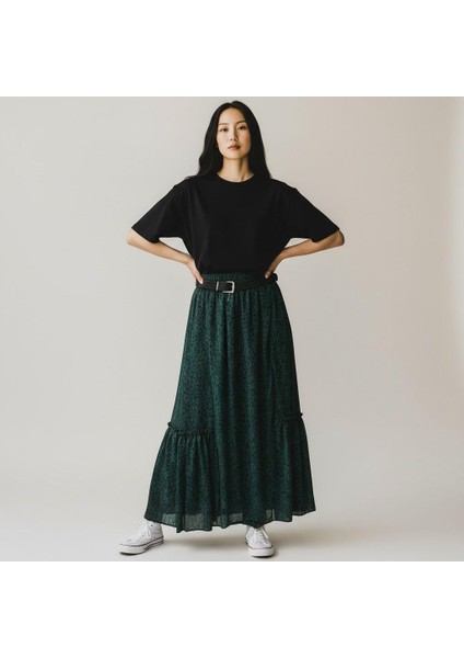 Bohem Şifon Kemerli Beli Lastikli Etek(95 Cm)-(38-50)