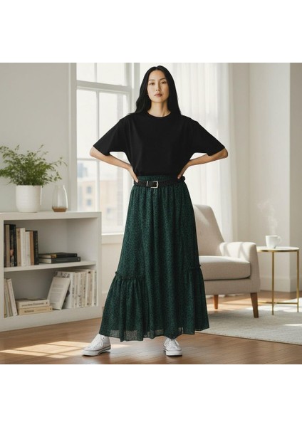 Bohem Şifon Kemerli Beli Lastikli Etek(95 Cm)-(38-50) fiyatları