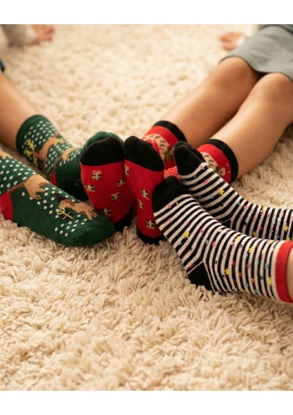 Asliva 3'lü Paket Yılbaşı Temalı Çocuk Çorap Seti - Renkli ve Eğlenceli Kışlık (Numara: 25-30)