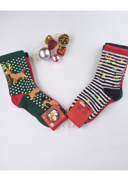 Asliva 3'lü Paket Yılbaşı Temalı Çocuk Çorap Seti - Renkli ve Eğlenceli Kışlık (Numara: 25-30) modelleri