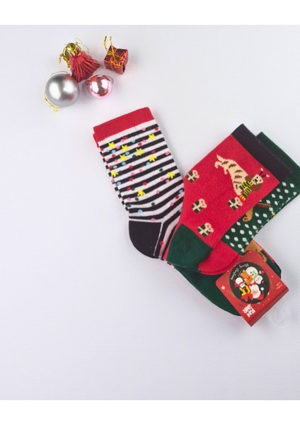 Asliva 3'lü Paket Yılbaşı Temalı Çocuk Çorap Seti - Renkli ve Eğlenceli Kışlık (Numara: 25-30) fırsatları