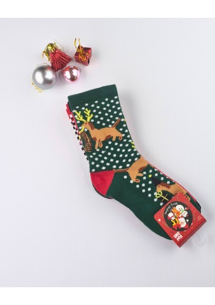 Asliva 3'lü Paket Yılbaşı Temalı Çocuk Çorap Seti - Renkli ve Eğlenceli Kışlık (Numara: 25-30)