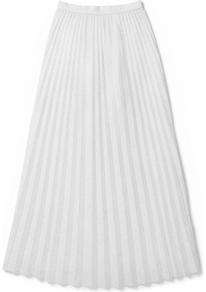 Deri Görünümlü Taş Detaylı Pileli Pamuklu Dokuma Viskon 4 Mevsim Etek(95 Cm)-(38-50) modelleri