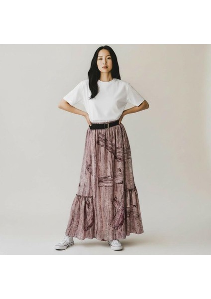 Bohem Şifon Kemerli Beli Lastikli Etek(95 Cm)-(38-50)