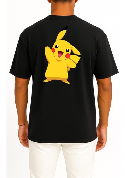 Oversize Pikachu Cep ve Sırt Tasarımlı Unisex T-Shirt fiyatları