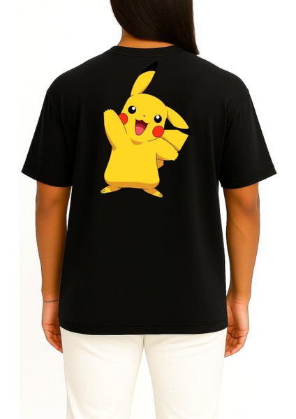 Oversize Pikachu Cep ve Sırt Tasarımlı Unisex T-Shirt fırsatları