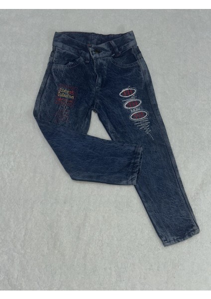 4-6 Yaş Kız Çocuk Jeans Pantolon Nakış Işlemeli Mavi