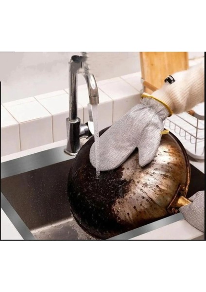 Telli Bulaşık Eldiveni Banyo Mutfak Çok Amaçlı Su Geçirmez Eldiven Lif