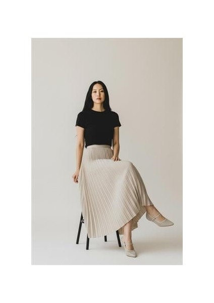 Pileli Pamuklu Dokuma Viskon 4 Mevsim Etek(95 Cm)-(38-48)