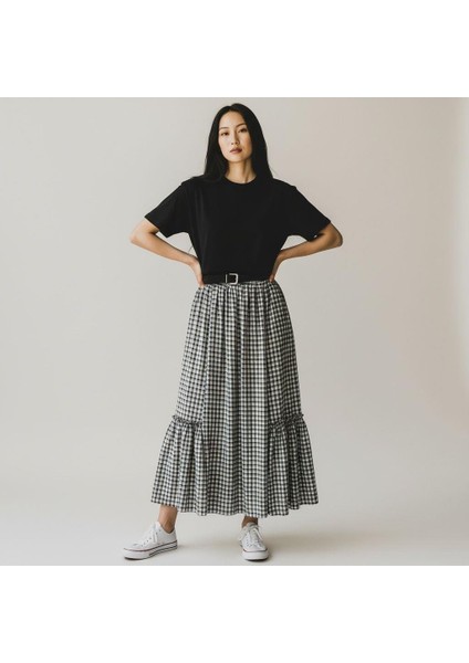 Bohem Şifon Kemerli Beli Lastikli Etek(95 Cm)-(38-50)