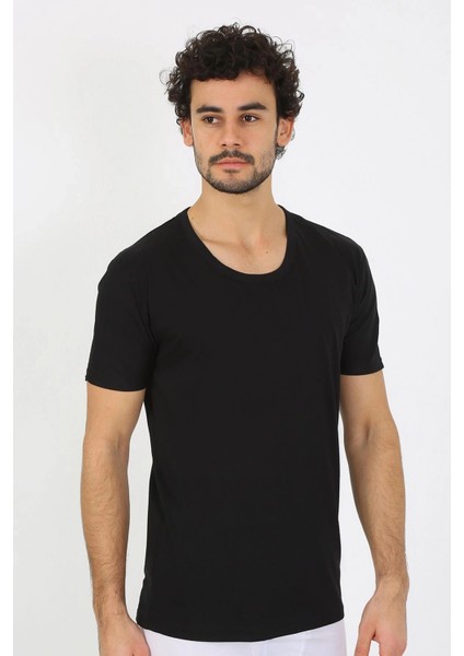 Moda Erkek Açık Yaka Siyah Penye Atlet modelleri