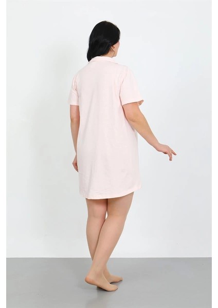 Moda Büyük Beden Penye Düğmeli Pudra Tunik Gecelik modelleri