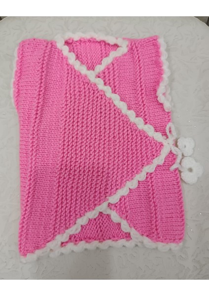 El Örgüsü Kruvaze Yaka Yenidoğan Kız Bebek Yeleği