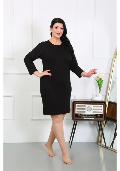 Moda Kadın Büyük Beden Penye Gecelik Ev Elbisesi Siyah modelleri