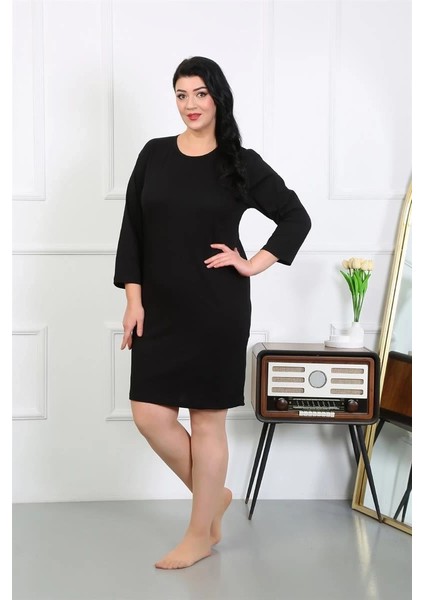 Moda Kadın Büyük Beden Penye Gecelik Ev Elbisesi Siyah fırsatları