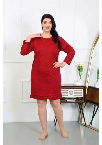 Moda Kadın Büyük Beden Penye Gecelik Ev Elbisesi Kırmızı