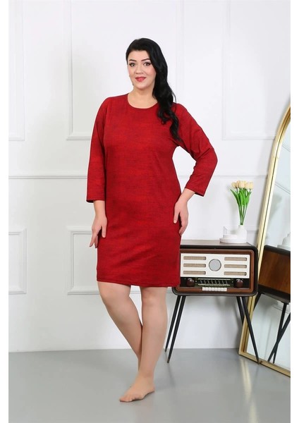 Moda Kadın Büyük Beden Penye Gecelik Ev Elbisesi Kırmızı fiyatları