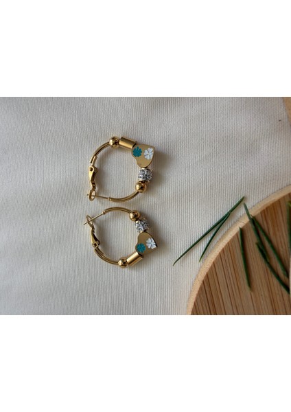 Clover Heart Halka Çelik Küpe