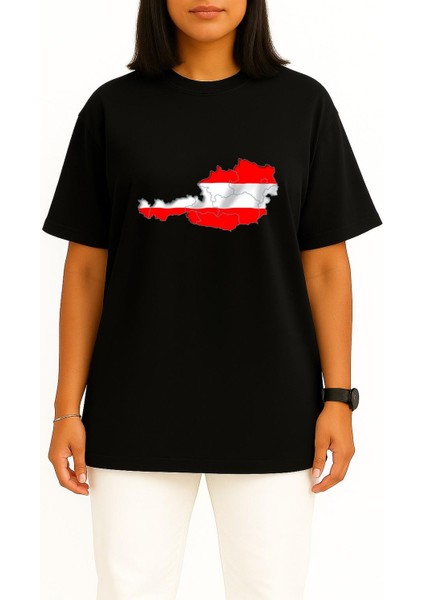 Oversize Avusturya Haritası Göğüs Baskılı Unisex T-Shirt fiyatları