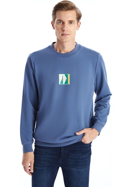 Yeni Sezon Bisiklet Yaka Uzun Kollu Nakışlı Erkek Sweatshirt