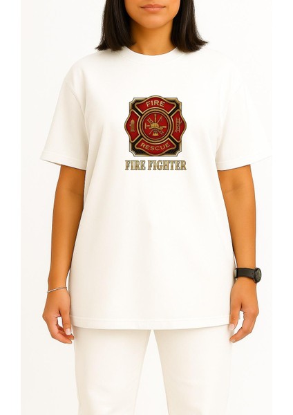 Oversize Itfaiye - Fire Rescue Göğüs Tasarımlı Unisex T-Shirt fiyatları