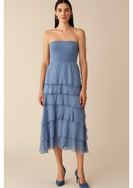 Italyan 2 Beden Ince Gösteren Kat Kat Ipek Etek & Straplez Elbise